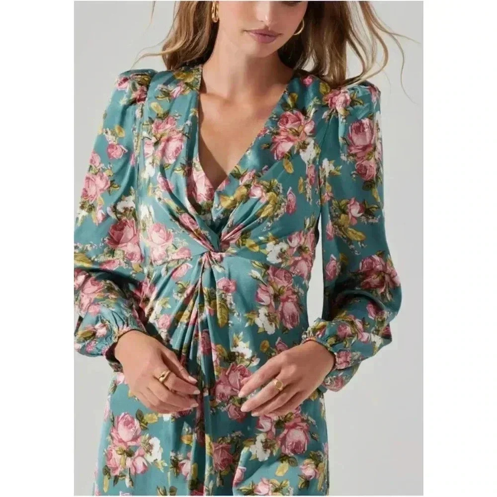 ASTR LONG SLEEVE FLORAL MAXI DRESS SIZE MEDIUM BOHO, HOLIDAY WEDDING GUEST - Picture 6 of 16